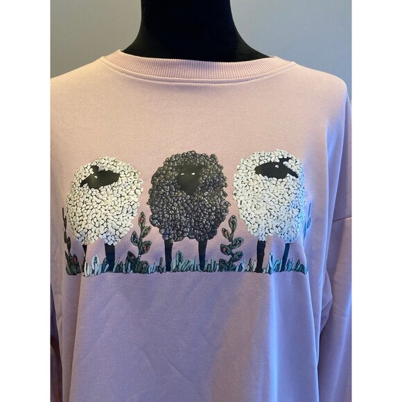 Sweatshirt Size 0XL (12-14) Soft Pink Lightweight with Sheep Pullover Soft - Picture 2 of 11